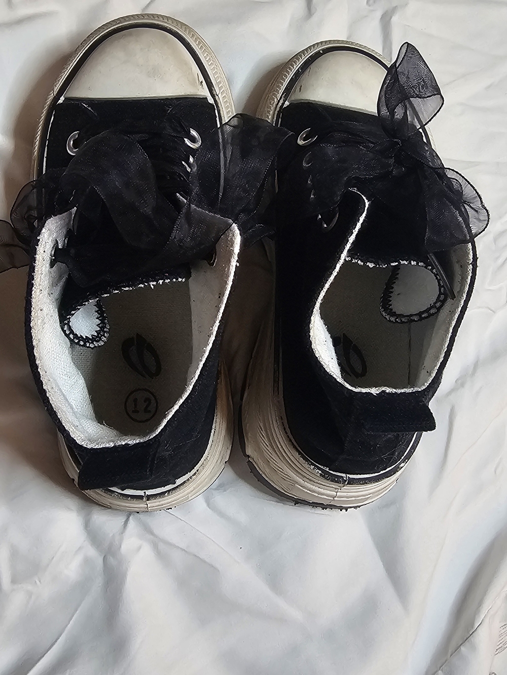 Youth Black Canvas Sneakers with Sheer Ribbon Laces